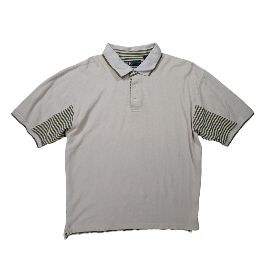 R&R Casuals Polo Shirt Mens XL Beige Excellent Vintage Striped 1414